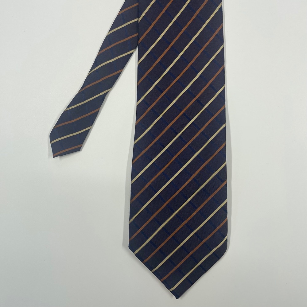 Andre Valentino Paris Style Navy Brown Gold Striped Silk Necktie Mens OS